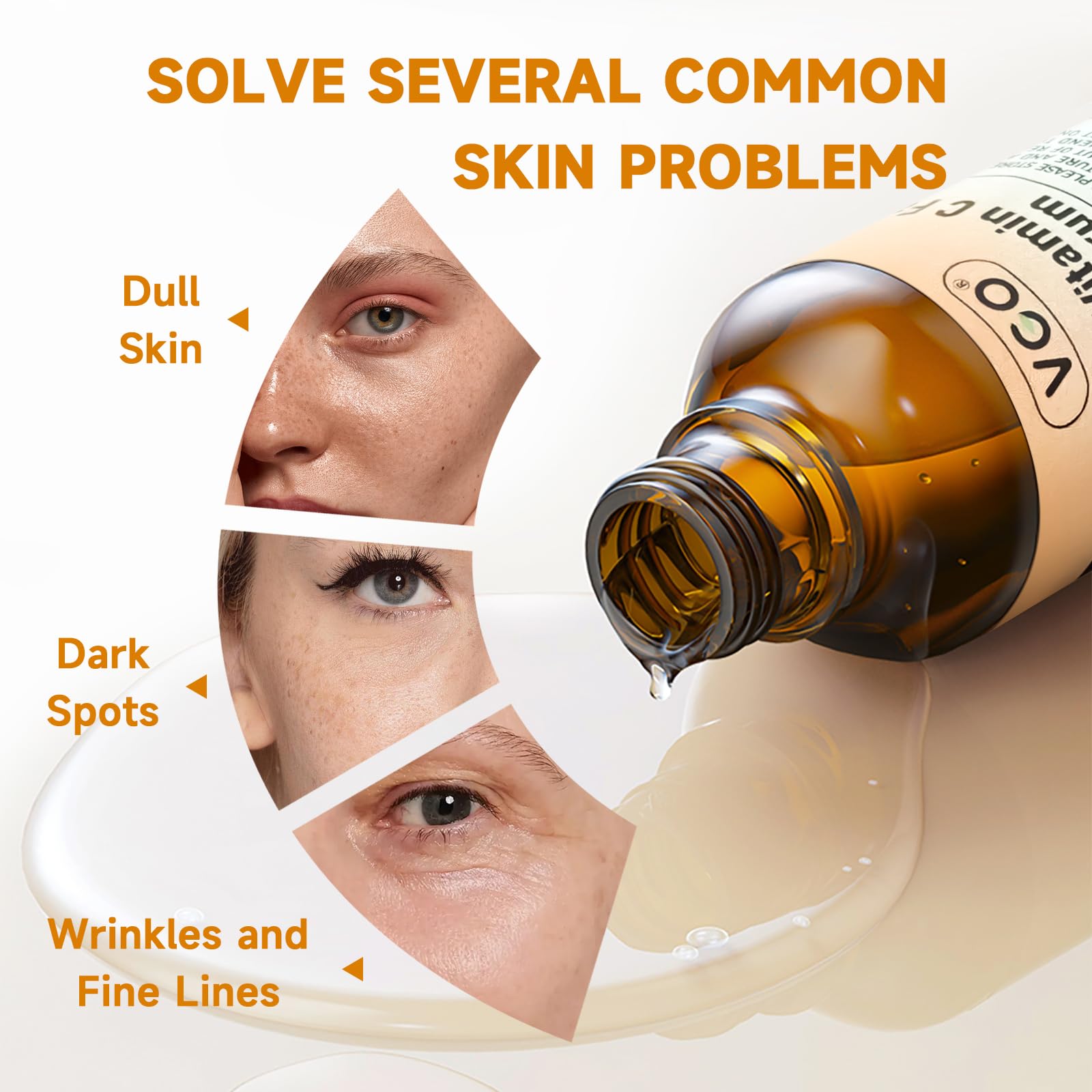 VGO Vitamin C Face Serum, Hydrating Serum with Vitamin C, Hyaluronic Acid, Vitamin E & More for Dullness, Balanced Complexion, Eye Area, Fine Lines & Wrinkles, 60ml / 2.02 fl.oz